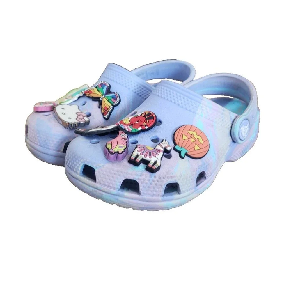 Crocs Kids Classic Clog Purple Tie-Dye Slip-On Shoes Girls Size C10 Hello Kitty